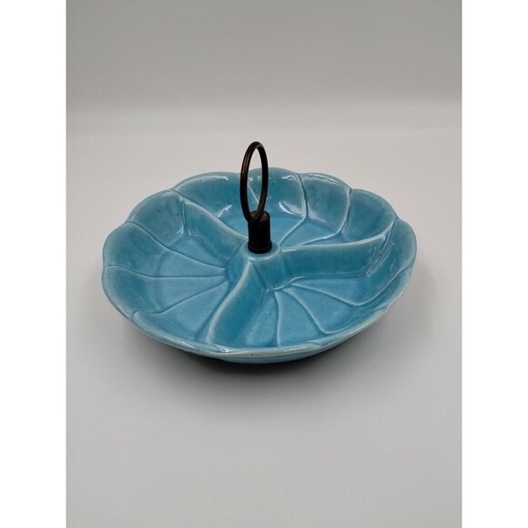 California USA 440 Pottery Candy Nut Divided Dish Mid Century USA Blue Aqua MCM - Picture 5 of 8